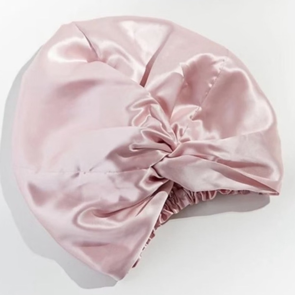 Silky Pink Satin Turban Sleep Cap
